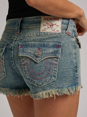 True Religion Joey Low Rise Cutoff Shorts Seastorm Size 29 NWT